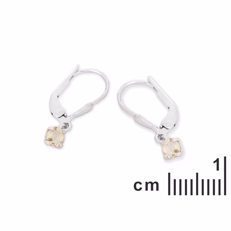 Pendientes de cuarzo amarillo natural redondos, plata 925 rodiada.