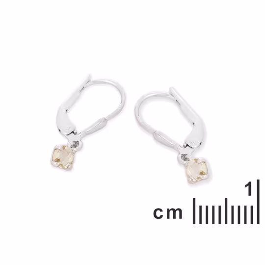 Pendientes de cuarzo amarillo natural redondos, plata 925 rodiada.