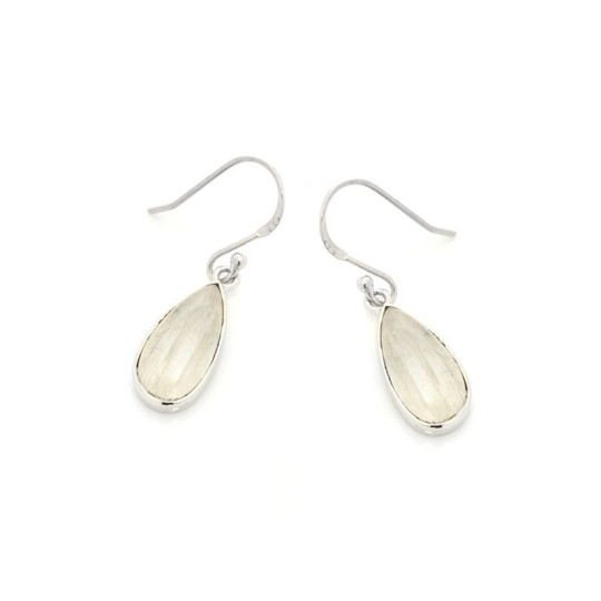 White moonstone drop dangle earrings, rhodium-plated 925 silver