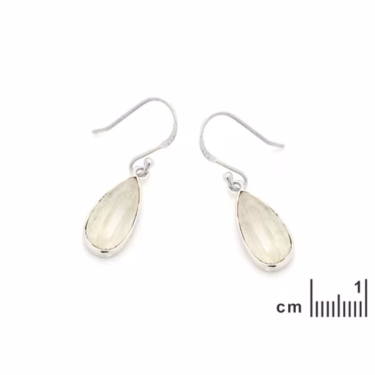 White moonstone drop dangle earrings, rhodium-plated 925 silver