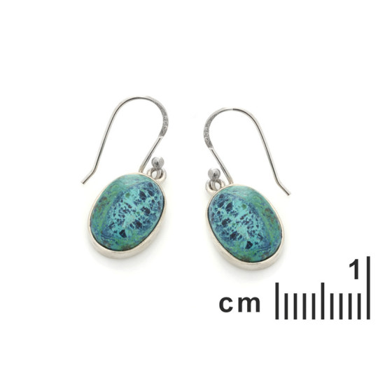 Boucles d'oreilles pendantes en shattuckite bleue ovale, en argent 925 rhodié