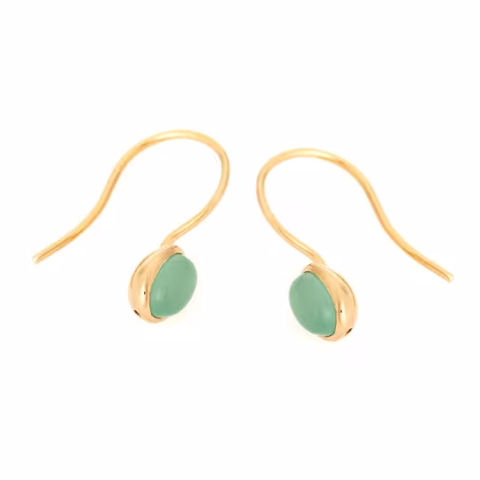 Oval green aventurine drop earrings, in gold plated 925 silver