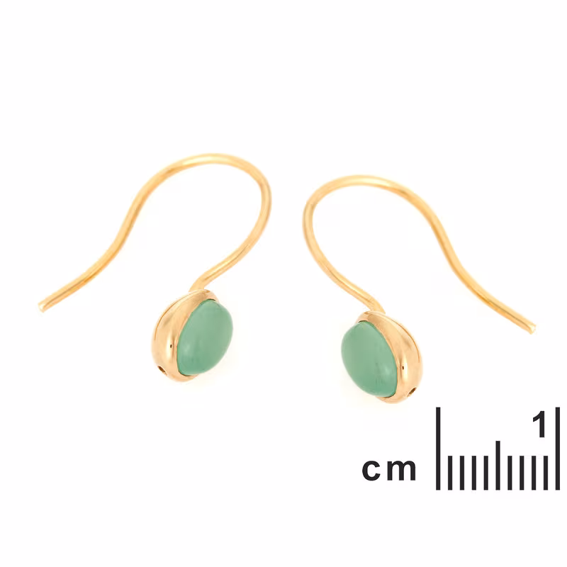 Oval green aventurine drop earrings, in gold plated 925 silver