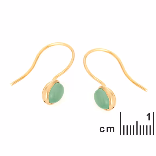 Oval green aventurine drop earrings, in gold plated 925 silver