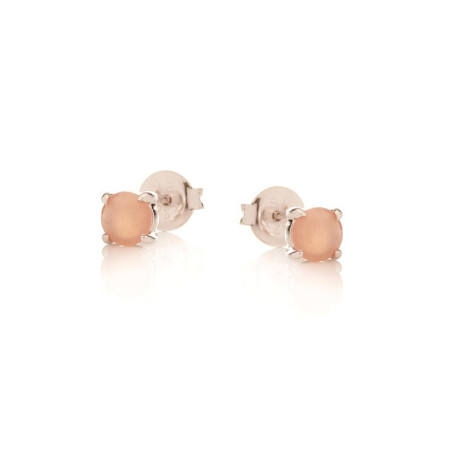 Round Natural Pink Moonstone Stud Earrings in Rhodium Plated 925 Silver