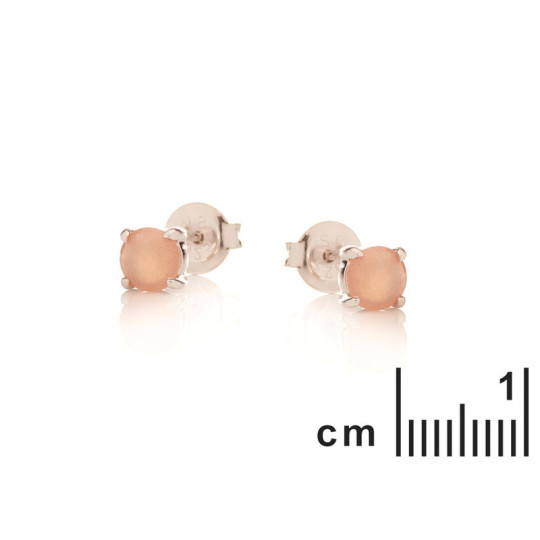 Round Natural Pink Moonstone Stud Earrings in Rhodium Plated 925 Silver
