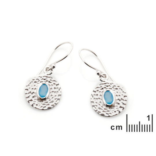 Pendientes colgantes de calcedonia azul ovalada, plata 925 rodiada