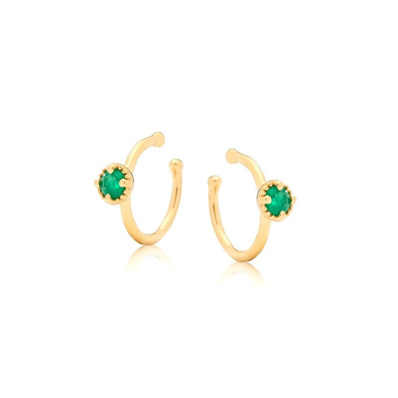 Piercings d'oreilles en onyx vert naturel rond, en argent 925 doré