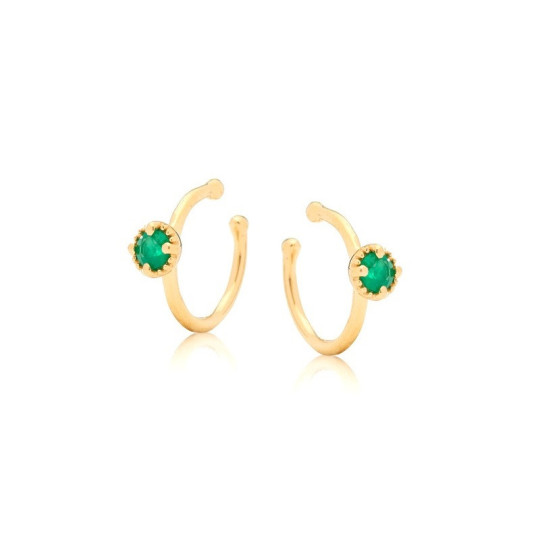 Piercings d'oreilles en onyx vert naturel rond, en argent 925 doré