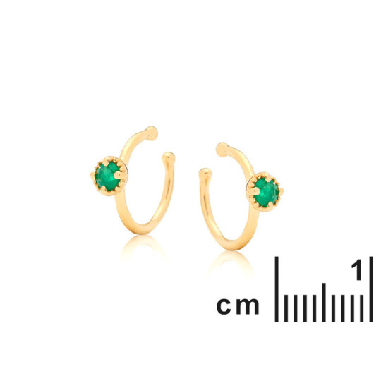 Piercings d'oreilles en onyx vert naturel rond, en argent 925 doré