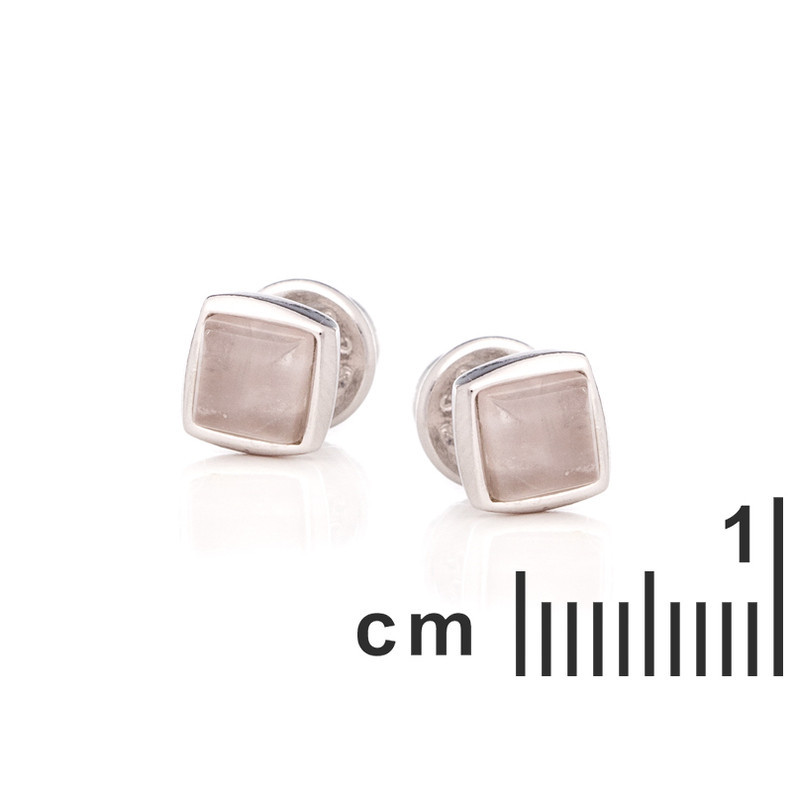 Clous d'oreilles en quartz rose carrée, en argent 925 rhodié