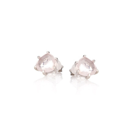 Natural rose quartz heart stud earrings, rhodium-plated 925 silver