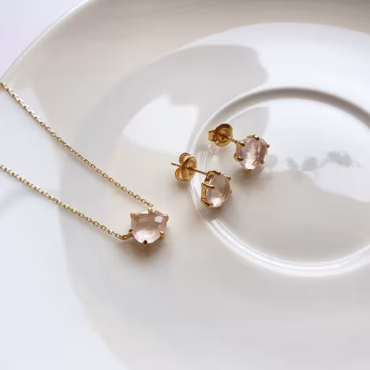 Pendientes de corazón de cuarzo rosa natural, plata 925 rodiada