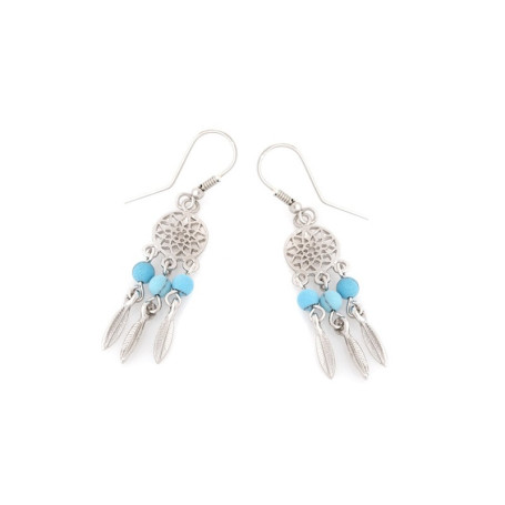 Pendientes redondos de turquesa azul, plata 925 rodiada.