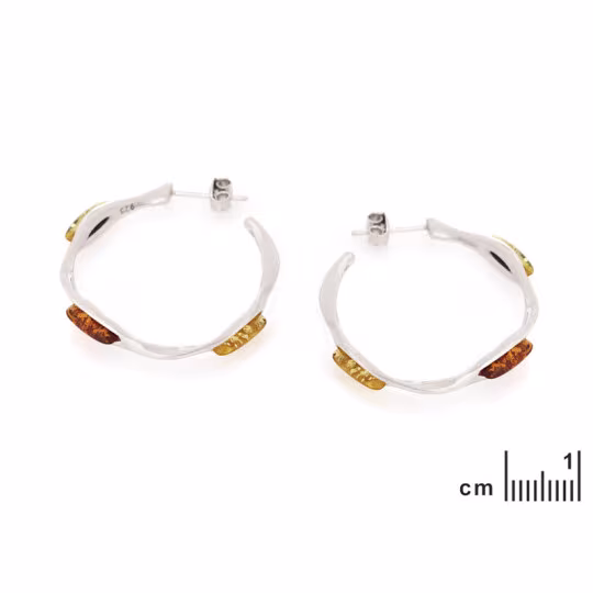 Boucles d'oreilles pendantes en ambre multicolore navette, en argent 925 rhodié