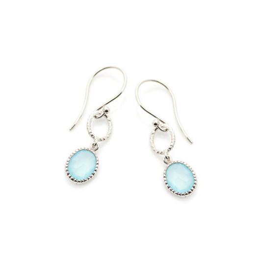 Boucles d'oreilles pendantes en calcédoine bleue ovale, en argent 925 rhodié