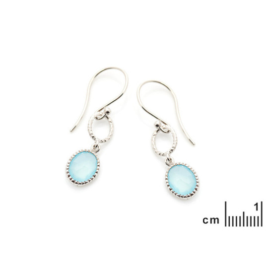 Boucles d'oreilles pendantes en calcédoine bleue ovale, en argent 925 rhodié