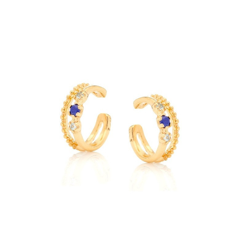 Piercings d'oreilles en topaze bleue naturelle ronde, en argent 925 doré