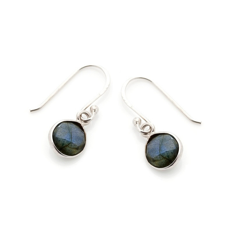 Runde Labradorit-Ohrhänger, rhodiniertes 925er Silber
