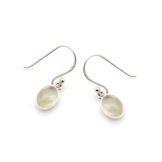 Pendientes colgantes ovalados de prehnita verde, plata 925 rodiada