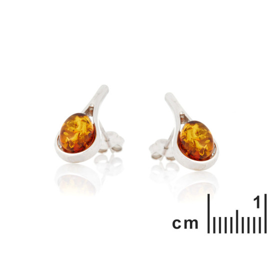 Clous d'oreilles en ambre cognac de la mer Baltique ovale, en argent 925 rhodié