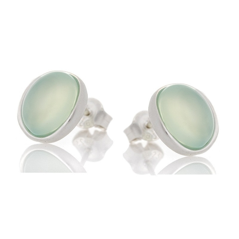 Clous d'oreilles en agate bleue naturelle ovale, en argent 925 rhodié