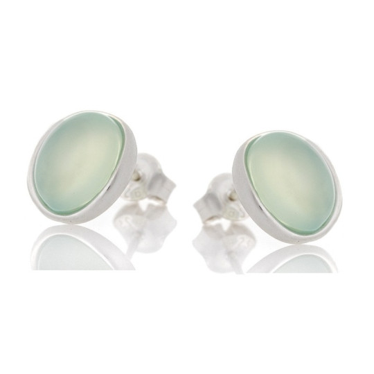 Clous d'oreilles en agate bleue naturelle ovale, en argent 925 rhodié