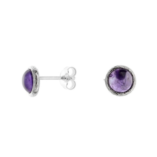 Pendientes redondos de amatista morada, plata 925 rodiada.