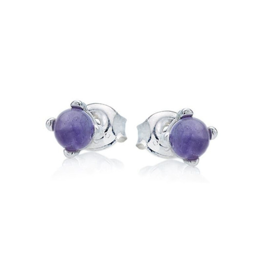 Pendientes de amatista morada natural redonda, plata 925 rodiada.