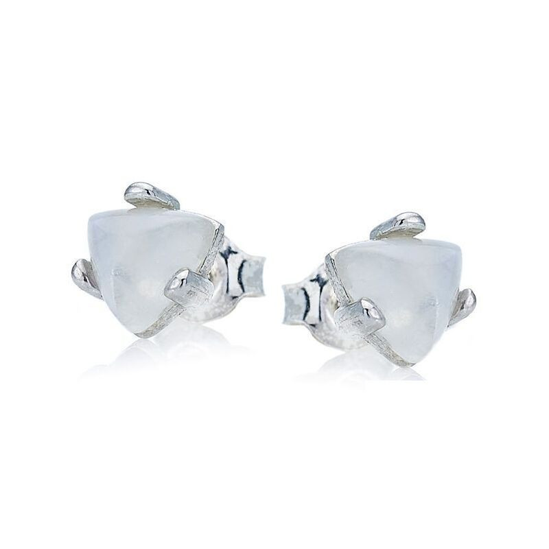 White moonstone triangle earrings, rhodium-plated 925 silver
