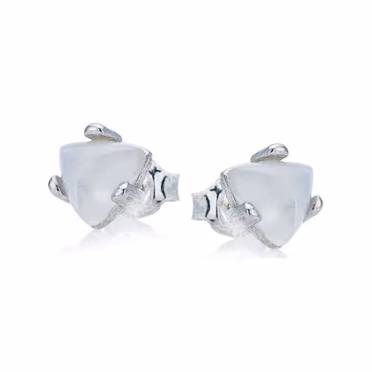 White moonstone triangle earrings, rhodium-plated 925 silver