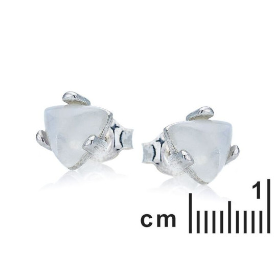 White moonstone triangle earrings, rhodium-plated 925 silver