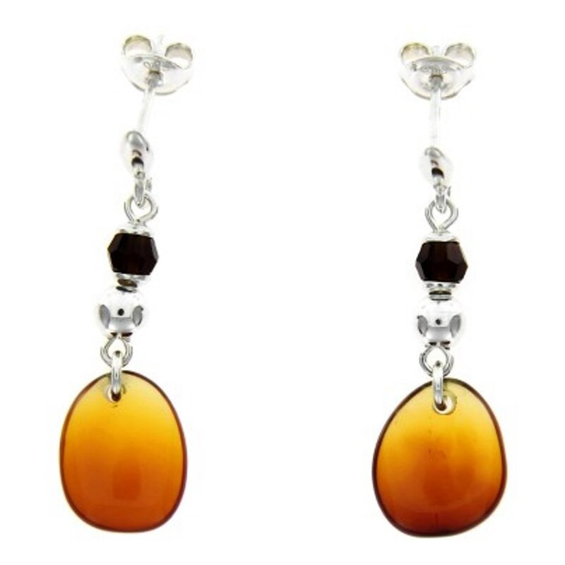 Boucles d'oreilles en ambre de la mer Baltique, en argent 925 rhodié