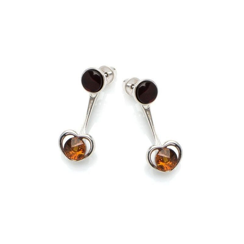 Boucles d'oreilles coeurs en ambre naturel, en argent 925 rhodié