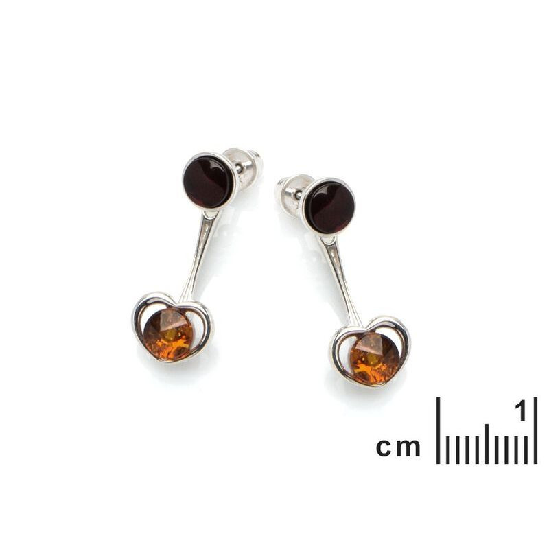 Boucles d'oreilles coeurs en ambre naturel, en argent 925 rhodié