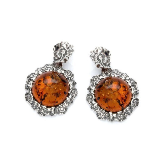 Boucles d'oreilles en ambre naturel de la mer Baltique, en argent 925 vieilli