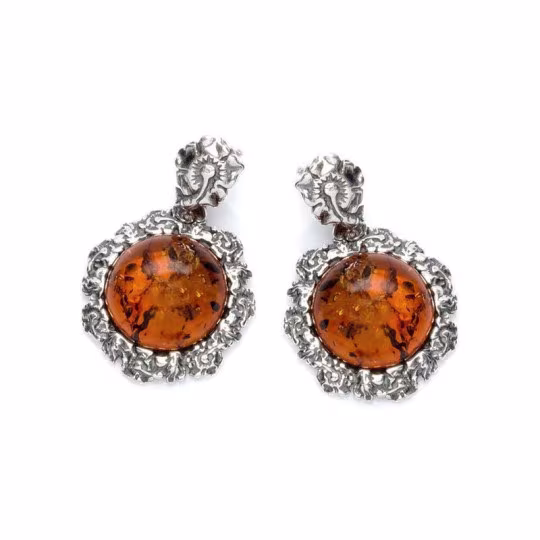 Pendientes de ámbar natural del mar Báltico en plata 925 envejecida