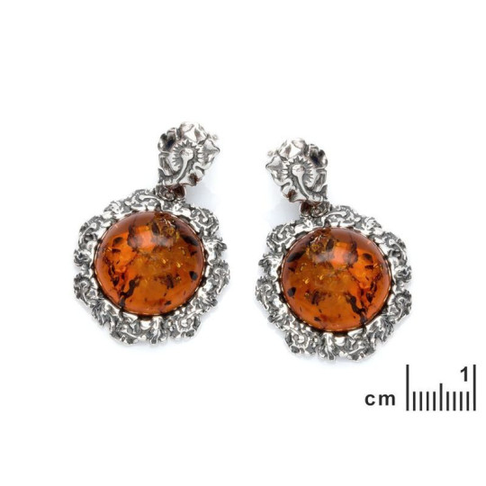 Boucles d'oreilles en ambre naturel de la mer Baltique, en argent 925 vieilli