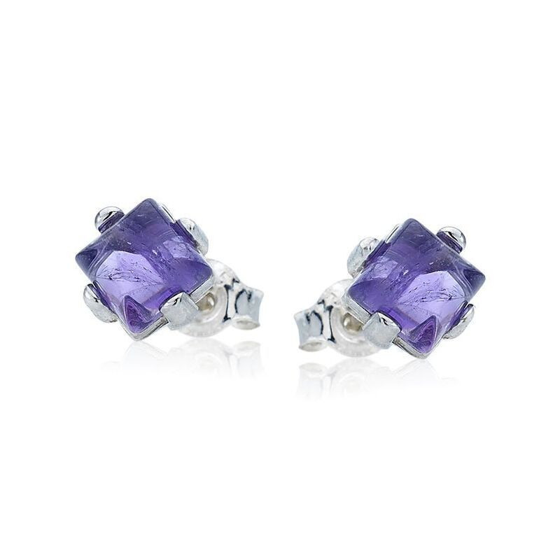 Pendientes cuadrados de amatista morada natural, plata 925 rodiada.