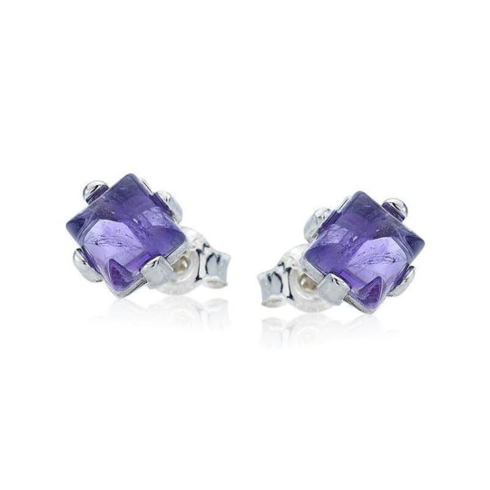 Pendientes cuadrados de amatista morada natural, plata 925 rodiada.