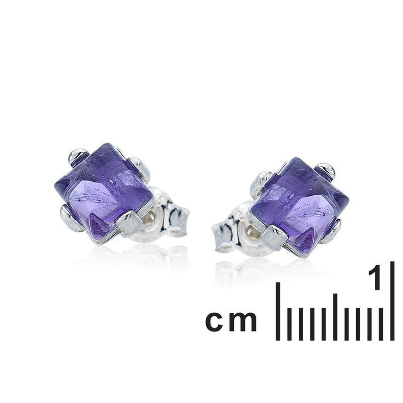 Pendientes cuadrados de amatista morada natural, plata 925 rodiada.