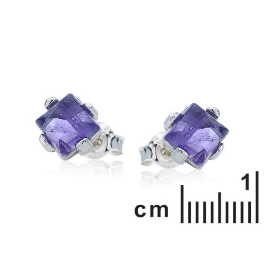 Pendientes cuadrados de amatista morada natural, plata 925 rodiada.