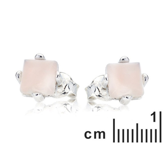 Clous d'oreilles en quartz rose naturel carrée, en argent 925 rhodié