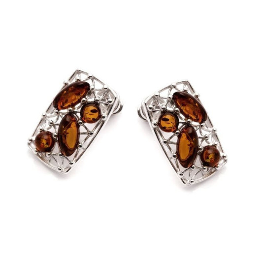 Boucles d'oreilles en ambre de la mer Baltique, en argent 925 rhodié