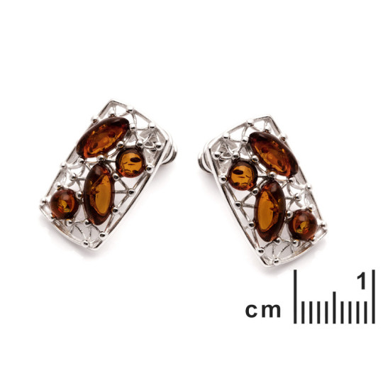 Boucles d'oreilles en ambre de la mer Baltique, en argent 925 rhodié