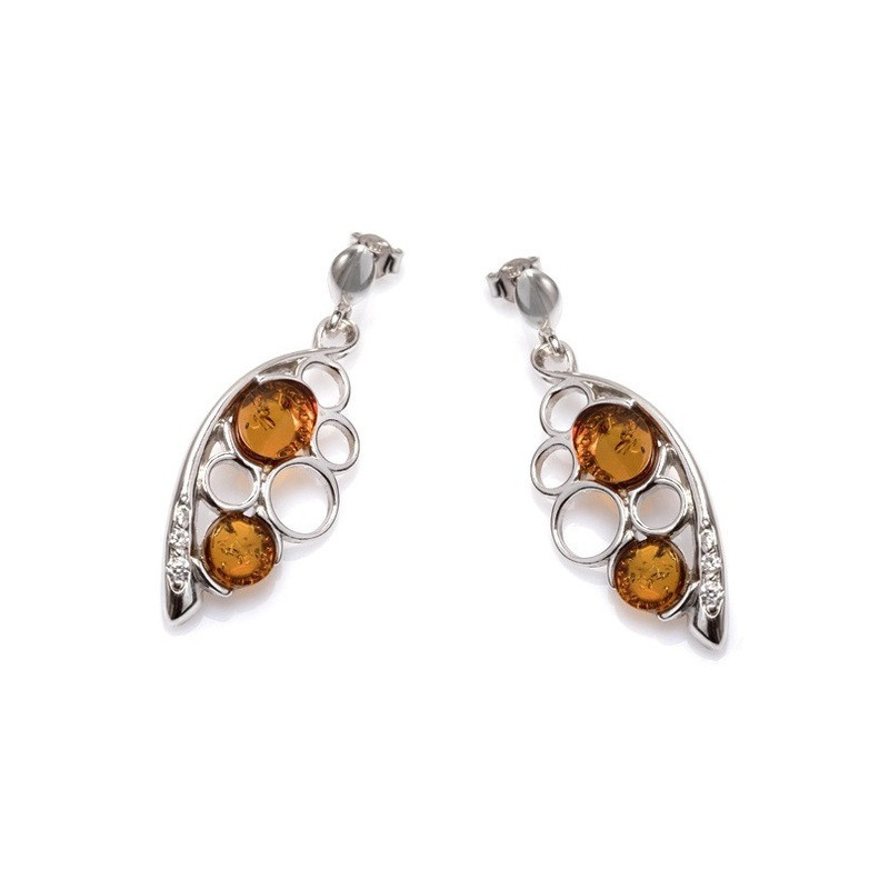 Boucles d'oreilles en ambre naturel de la mer Baltique, en argent 925 rhodié