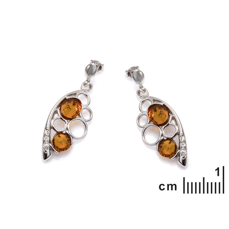 Boucles d'oreilles en ambre naturel de la mer Baltique, en argent 925 rhodié
