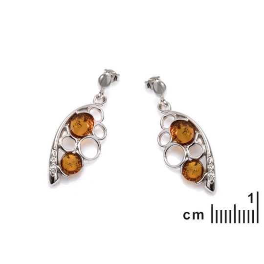 Boucles d'oreilles en ambre naturel de la mer Baltique, en argent 925 rhodié