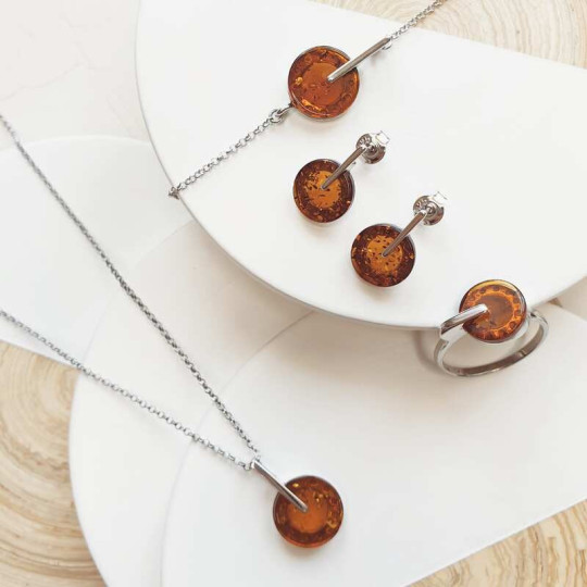 Clous d'oreilles en ambre naturel de la mer Baltique, en argent 925 rhodié