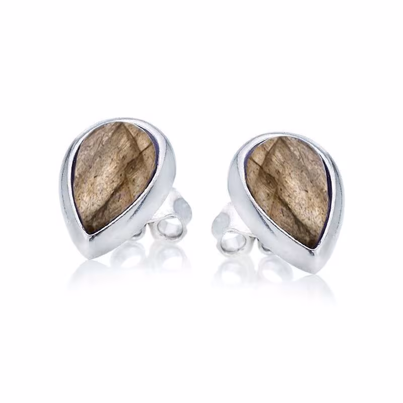 Pendientes de labradorita multicolor en plata 925 rodiada.